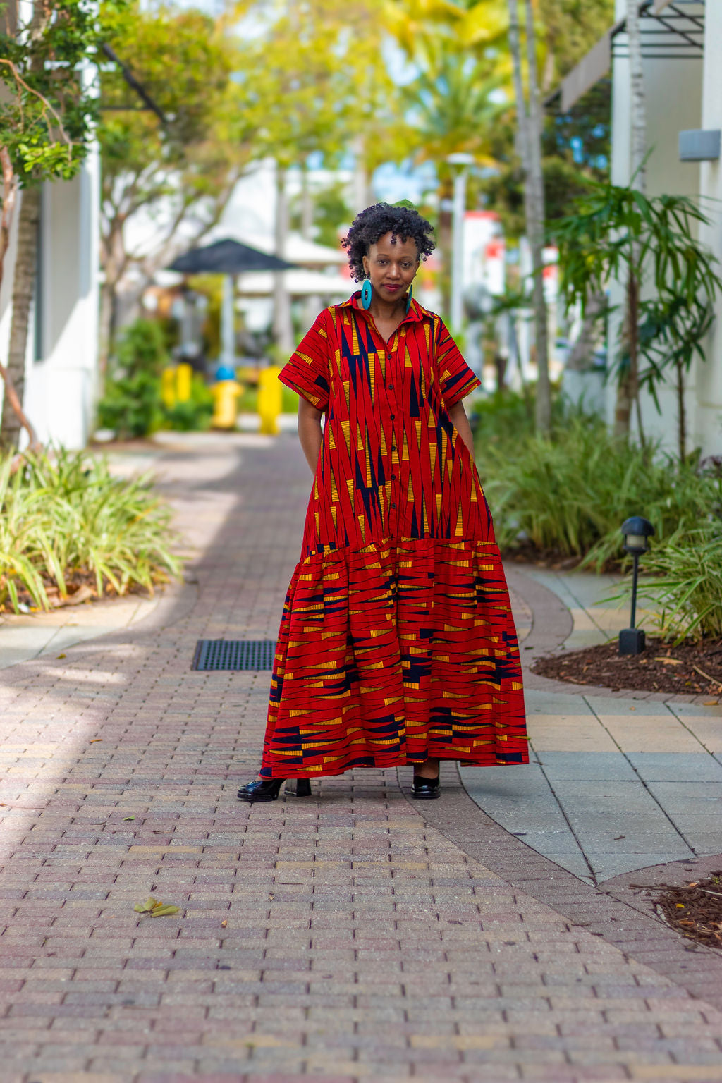 African Print /Ankara/Kitenge Maxi Dress - Red /Orange/Black Tribal Print Short Sleeved Button Down Long Shirt Dress - Medium African Print /Ankara/Kitenge Maxi Dress - Red /Orange/Black Tribal Print Short Sleeved Button Down Long Shirt Dress - Medium