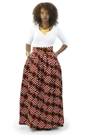 African Print Maxi - Dice Print Red, Black and White - Africas Closet