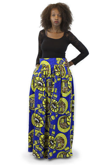 African Maxi Skirt - Floral Blue and Yellow - Africas Closet