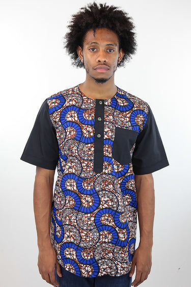 African Print Mens Shirt T-Shirt Geometric Seashell - Africas Closet