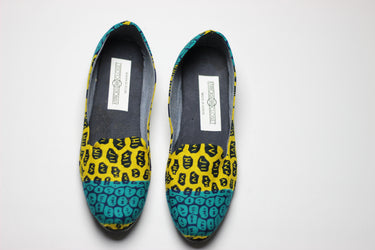 African Print /Ankara Flat Shoes (slip on) - Yellow and Green Animal Print. - Africas Closet