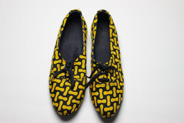 African Print /Ankara Flat Shoes (with laces) - Yellow and Brown Geometric Print. - Africas Closet