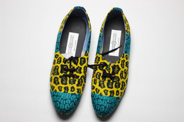 African Print /Ankara Flat Shoes (with laces) - Yellow and Green Animal Print. - Africas Closet