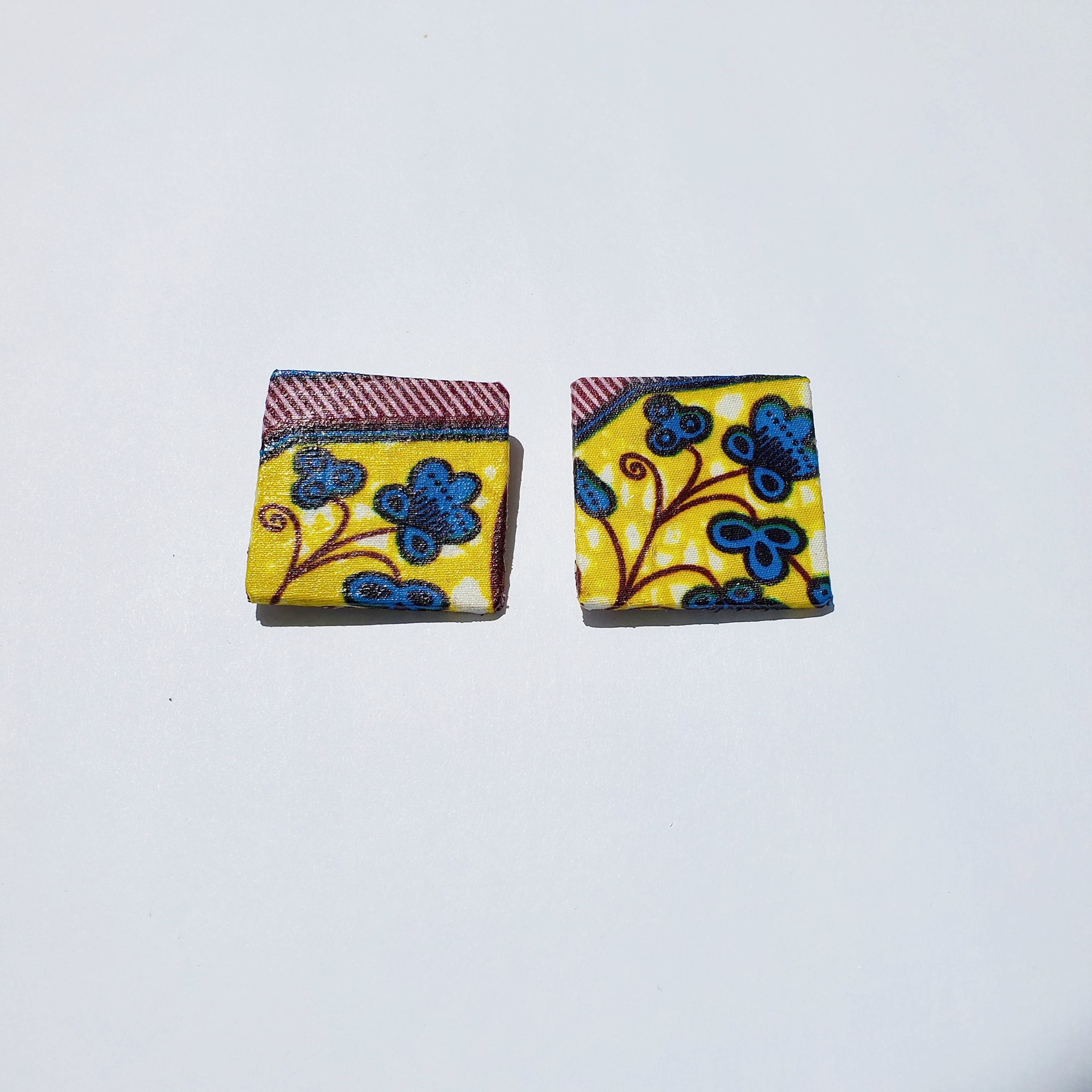 African/ Ankara Square Earrings(studded) - Brown/Blue Print