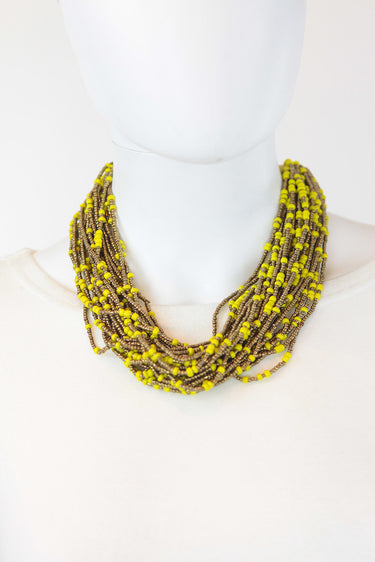 African Maasai Beaded Necklace-Yellow/Gold - Africas Closet