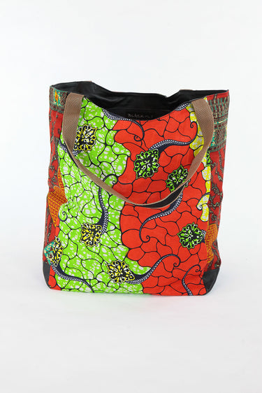 African Print Shopper Bag-Red/Green - Africas Closet