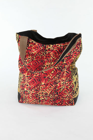 African Print Shopper Bag-Maroon Gold - Africas Closet