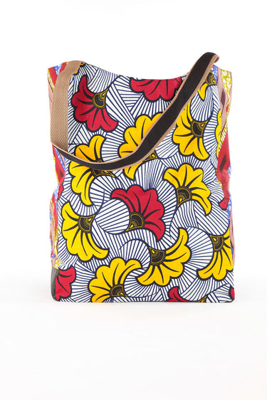 African Print Shopper Bag-White/Red - Africas Closet