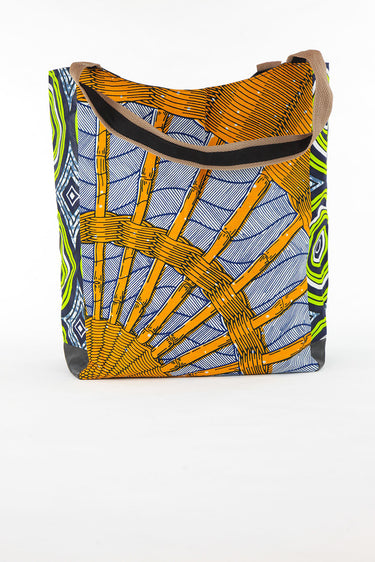 African Print Shopper BagGold/Green Geo Print - Africas Closet