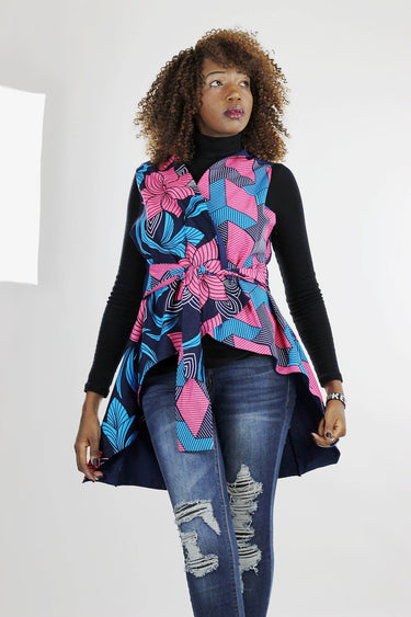 African Print Long Shrung - Pink/Blue/Floral Prints - Africas Closet