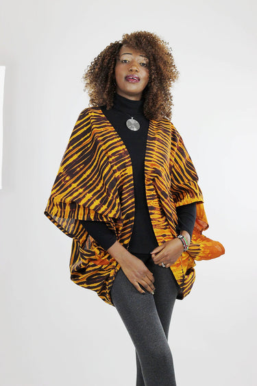 African Batik Boho Cape - Brown/Gold/Tie Dye - Africas Closet