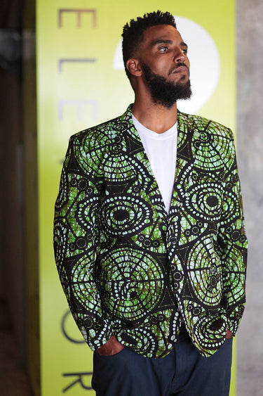 African Print Mens Blazer - Green Batik Print - Africas Closet