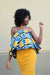African Print Strap Flare Tawi Top - Mustard Yellow & Blue Kente Print - Africas Closet