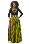 African Maxi Skirt - Wave Pattern Green and Black - Africas Closet