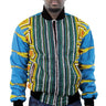 African Bomber Jacket - Blue Yellow Geometric Prints. - Africas Closet