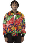 African Bomber Jacket - Blue/Red Swirl Print - Africas Closet