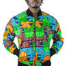 African Bomber Jacket - Green/Blue/Orange Geometric print - Africas Closet