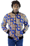 African Bomber Jacket - Blue/White Geometric print - Africas Closet