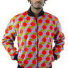 African Bomber Jacket - Red/Navy Blue Geometric Print - Africas Closet