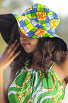 African Print Hat-Green/Orange checker print - Africas Closet