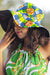 African Print Hat-Green/Orange checker print