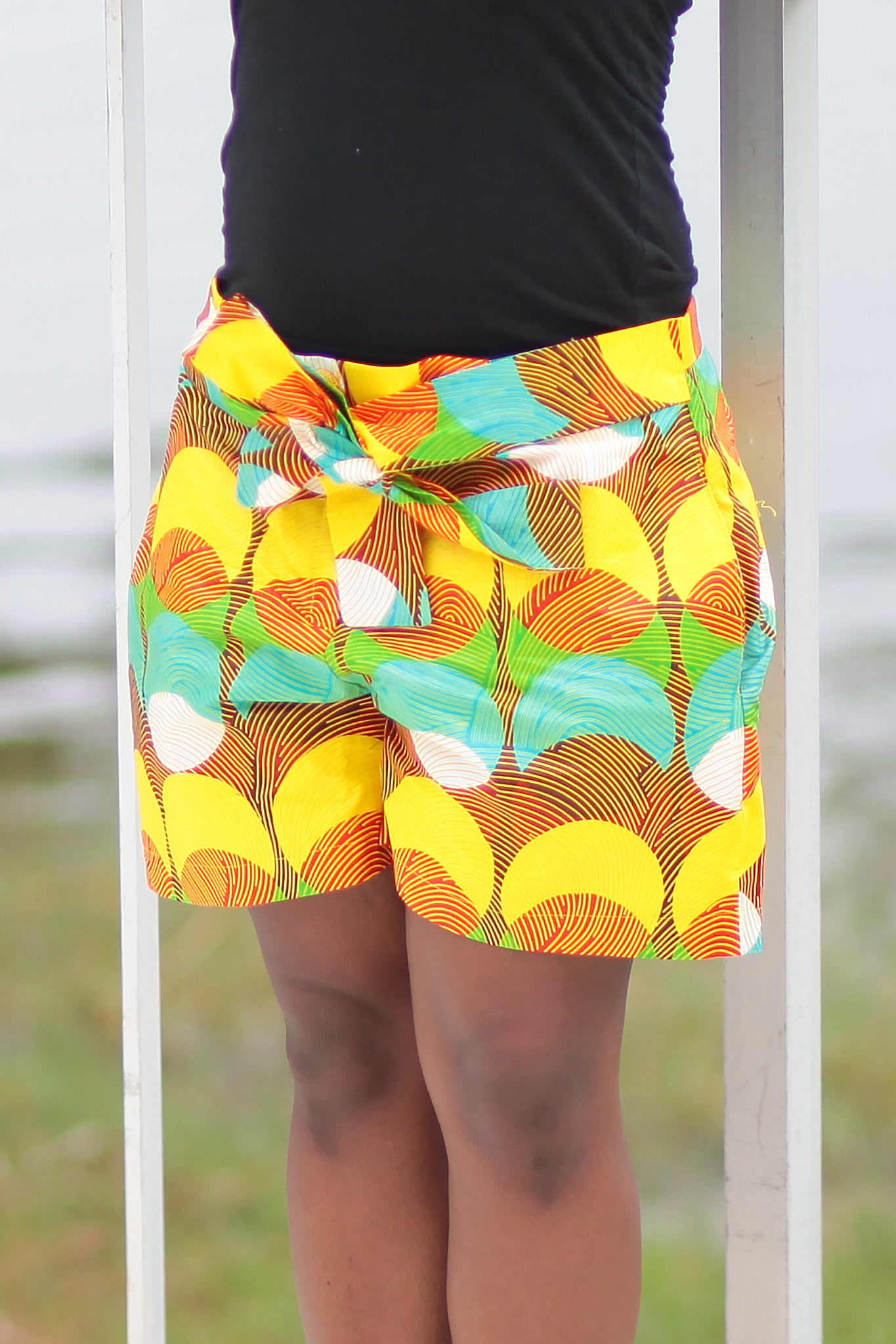 African Print/Kitenge  Beach Shorts-Duo Prints(Yellow/Teal/Orange Print) - Africas Closet
