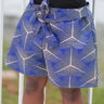 African Print/Kitenge Beach Shorts -Blue/White Geometric Print - Africas Closet
