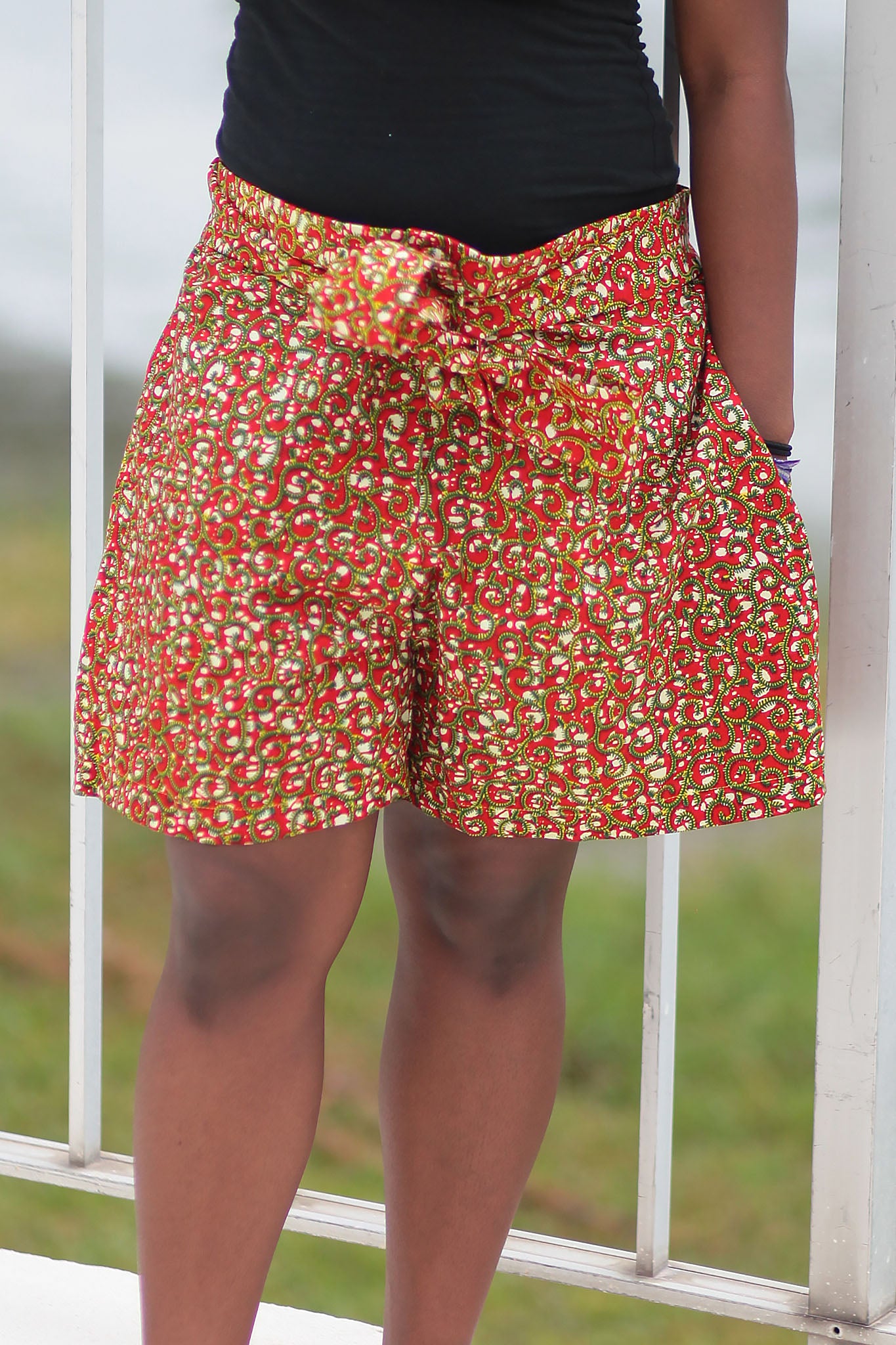 African Print/Kitenge Beach Shorts-Double Sided Shorts Red and White Spotted Print - Africas Closet