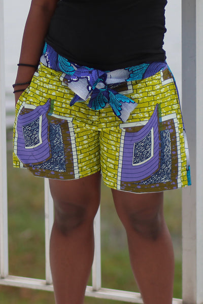 African Print/Kitenge  Beach Shorts-Duo Prints (Blue/Purple Geometric Print ) - Africas Closet