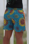 African Print/Kitenge  Beach Shorts-Duo Prints(Red/Blue Concentric Print) - Africas Closet