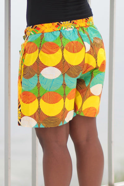 African Print/Kitenge  Beach Shorts-Duo Prints(Yellow/Green Print) - Africas Closet