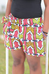 African Print/Kitenge  Beach Shorts-Duo Print(Red/Brown Geometric Print) - Africas Closet