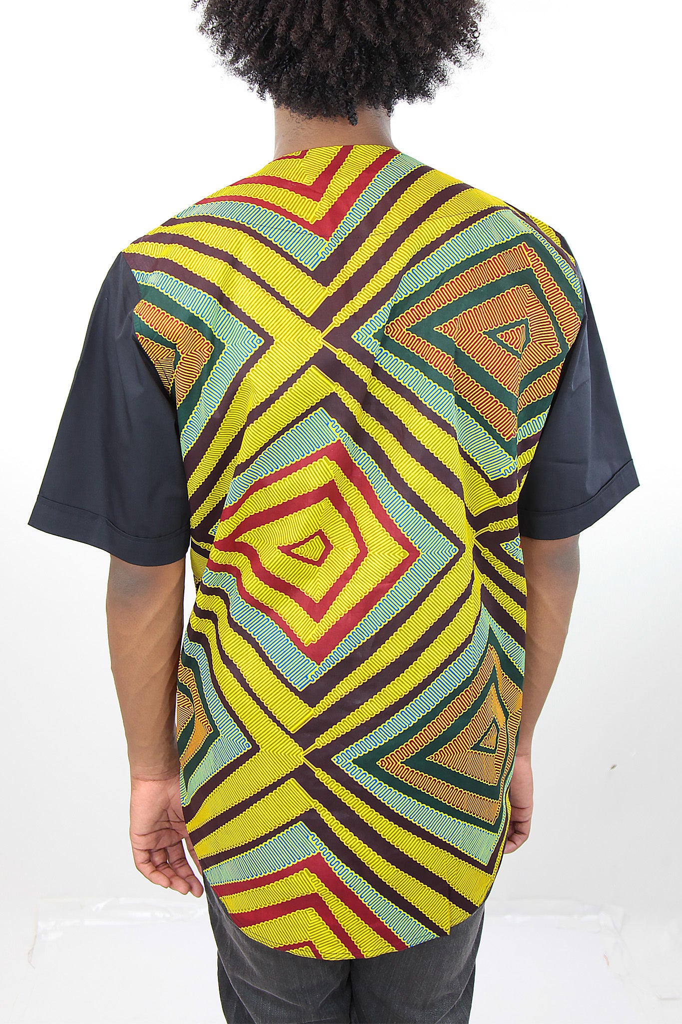 African Print Mens Shirt- Geometric Shirt Squares - Africas Closet