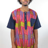African Print Mens Shirt-Geometric Shirt Pink and Green Print - Africas Closet