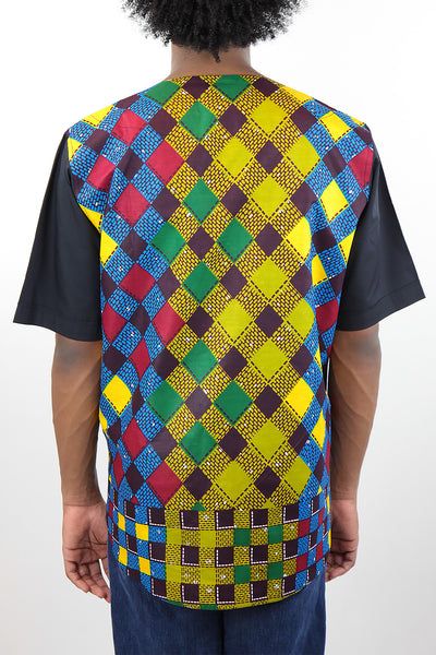 African Print Mens Shirt T-Shirt Multicolor Checkered - Africas Closet