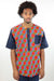 African Print Mens Shirt-Red/Navy Blue Geometric Print - Africas Closet