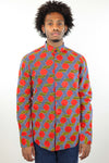 African Print Mens Shirt -Button-Up Hexagons Print - Africas Closet