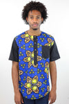 African Print Mens Shirt T-Shirt Geometric Flower - Africas Closet