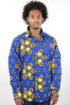 African Print Mens Shirt Button-Up Royal Geometric Floral Print - Africas Closet