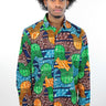 African Print Mens Shirt Button-Up Geometric Jellyfish - Africas Closet