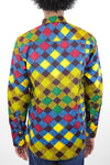 African Print Mens Shirt Button-Up  Blue/Jungle Multicolored Checkered - Africas Closet