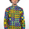 African Print Mens Shirt Button-Up  Blue/Jungle Multicolored Checkered - Africas Closet