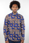 African Print Mens Shirt Button-Up Geometric Seashell - Africas Closet