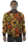 African Bomber Jacket - Green Red Gold Brown Abstract Curves - Africas Closet