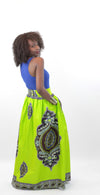 African Maxi Skirt - Dashiki Lime Green Blue Brown - Africas Closet