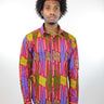African Print Mens Shirt-Green/Fuschia Fern Print - Africas Closet