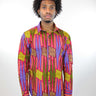 African Print Mens Shirt-Green/Fuschia Fern Print - Africas Closet