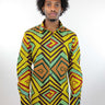 African Print Mens Shirt-Jungle Green Geometric Print - Africas Closet
