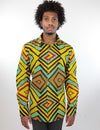 African Print Mens Shirt-Jungle Green Geometric Print - Africas Closet