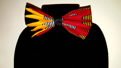 African Clip on Bow Tie-Red/Orange/Black Wave Print - Africas Closet